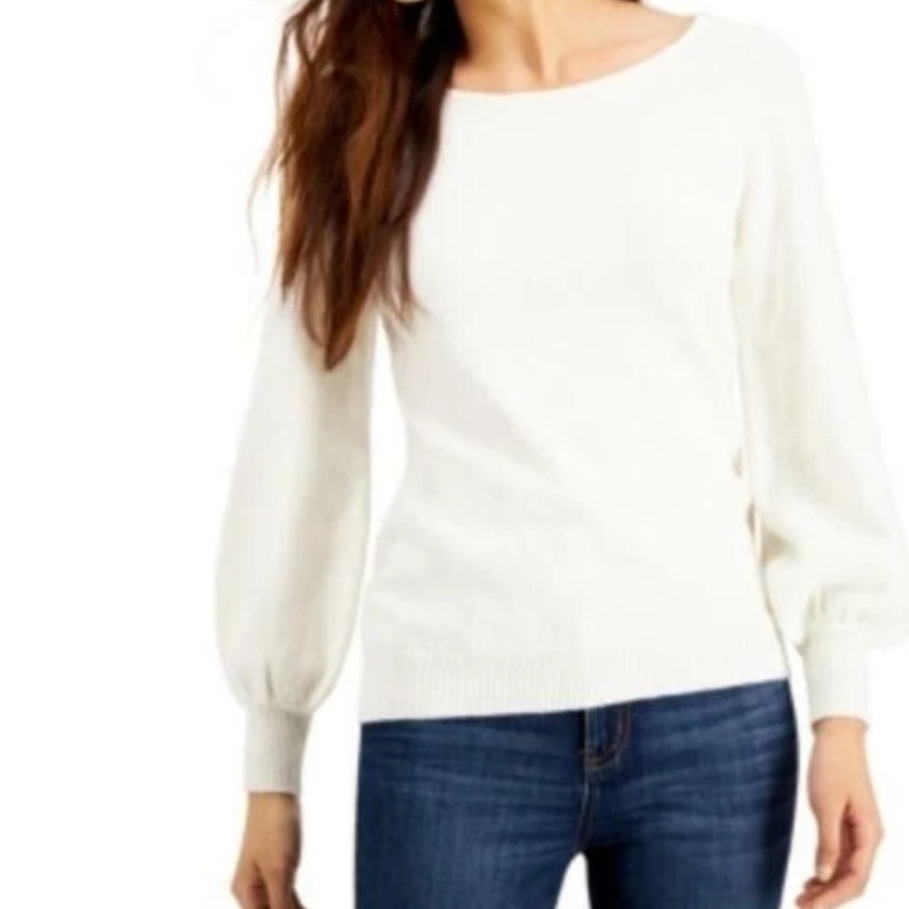 Fever Metallic Balloon-Sleeve Sweater White Size Large - Picture 6 of 6